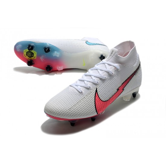 Kopačky Nike Mercurial Superfly 7 Elite Flyknit 360 SG-PRO AC Bílý Růžový Modrý Kopačky Nike Mercurial Superfly 7 Elite Flyknit 360 SG-PRO AC Bílý Růžový Modrý