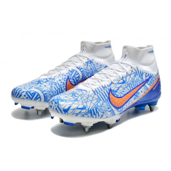 Kopačky Nike Air Zoom Mercurial Superfly IX Elite SG High-top Bílý Modrý Kopačky Nike Air Zoom Mercurial Superfly IX Elite SG High-top Bílý Modrý