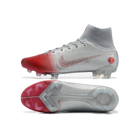 Kopačky Nike Superfly 8 Elite FG Šedá Sliver Červené High-top Kopačky Nike Superfly 8 Elite FG Šedá Sliver Červené High-top