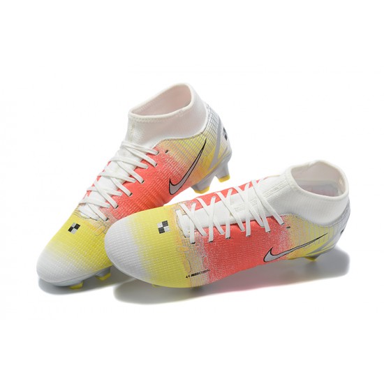 Kopačky Nike Superfly 8 Elite FG Bílý Růžový Žlutý Černá High-top Kopačky Nike Superfly 8 Elite FG Bílý Růžový Žlutý Černá High-top