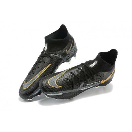 Kopačky Nike Phantom GT2 Dynamic Fit Elite FG Černá Zlato Bílý High-top Kopačky Nike Phantom GT2 Dynamic Fit Elite FG Černá Zlato Bílý High-top